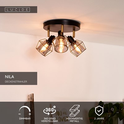 Lucide NILA - Deckenstrahler - Ø 36 cm - 3xE14 - Schwarz